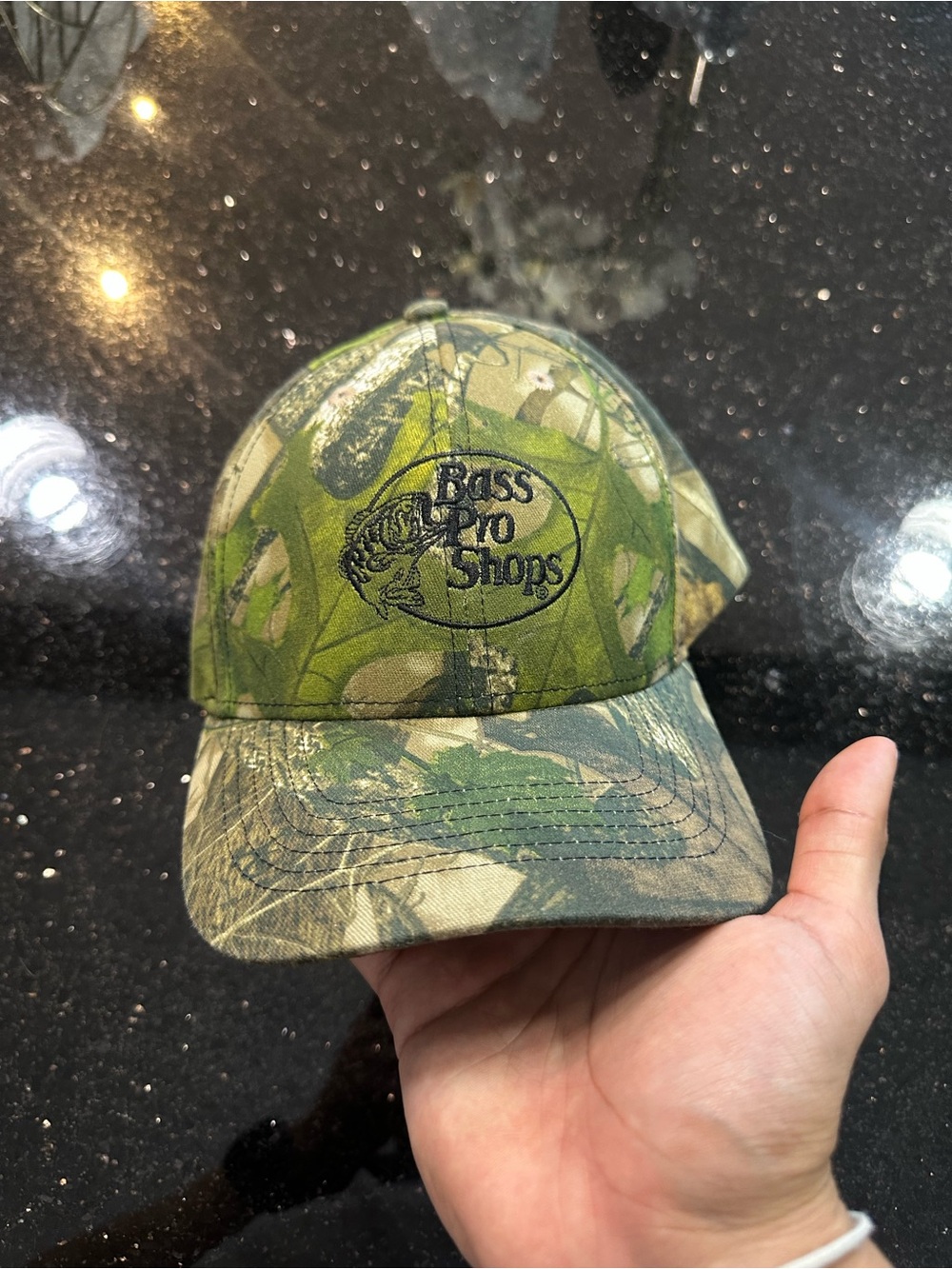 Bass Pro Shops Green Camo Trucker Hat with Embroidered Logo